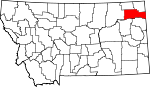 Map of Montana showing Roosevelt County 