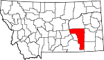 Map of Montana showing Rosebud County 