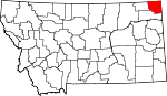 Map of Montana showing Sheridan County 