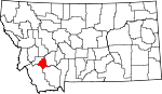 Map of Montana showing Silver Bow County 