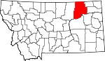 Map of Montana showing Valley County 