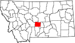 Map of Montana showing Wheatland County 