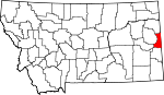 Map of Montana showing Wibaux County 