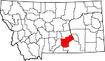 Map of Montana showing Yellowstone County 