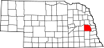 Map of Nebraska showing Saunders County 