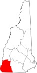 Map of New Hampshire showing Cheshire County 