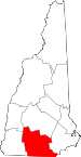 Map of New Hampshire showing Hillsborough County 