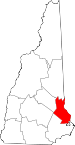 Map of New Hampshire showing Strafford County 