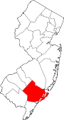 Map of New Jersey showing Atlantic County 