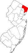 Map of New Jersey showing Bergen County 