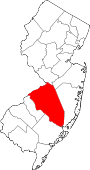 Map of New Jersey showing Burlington County 