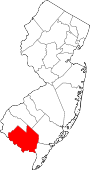 Map of New Jersey showing Cumberland County 