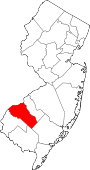 Map of New Jersey showing Gloucester County 