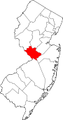 Map of New Jersey showing Mercer County 