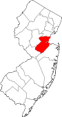 Map of New Jersey showing Middlesex County 