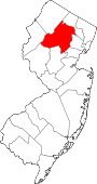 Map of New Jersey showing Morris County 