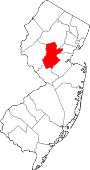 Map of New Jersey showing Somerset County 