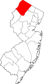 Map of New Jersey showing Sussex County 