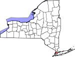 Map of New York showing Bronx County 