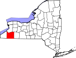 Map of New York showing Cattaraugus County 