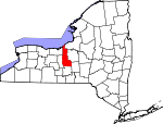 Map of New York showing Cayuga County 