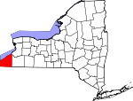 Map of New York showing Chautauqua County 