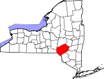 Map of New York showing Delaware County 