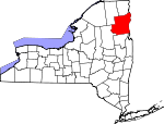 Map of New York showing Essex County 