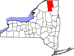 Map of New York showing Franklin County 