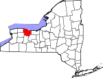 Map of New York showing Monroe County 