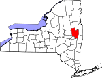 Map of New York showing Saratoga County 