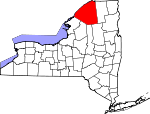 Map of New York showing St. Lawrence County 