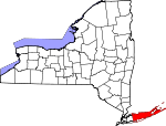 Map of New York showing Suffolk County 