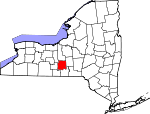 Map of New York showing Tompkins County 