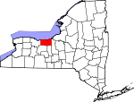 Map of New York showing Wayne County 