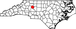 Map of North Carolina showing Davie County 