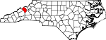 Map of North Carolina showing Yancey County 