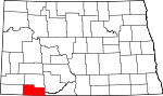 Map of North Dakota showing Adams County 