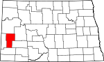 Map of North Dakota showing Billings County 