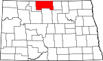 Map of North Dakota showing Bottineau County 