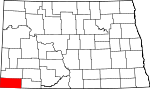 Map of North Dakota showing Bowman County 