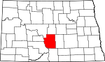 Map of North Dakota showing Burleigh County 