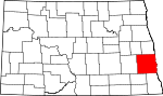 Map of North Dakota showing Cass County 