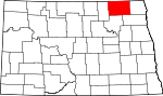 Map of North Dakota showing Cavalier County 