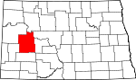 Map of North Dakota showing Dunn County 