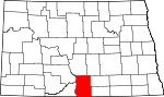 Map of North Dakota showing Emmons County 