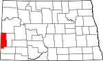 Map of North Dakota showing Golden Valley County 