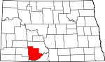 Map of North Dakota showing Grant County 