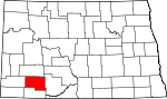 Map of North Dakota showing Hettinger County 