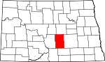 Map of North Dakota showing Kidder County 